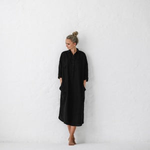 STOREXQ Cross-Border New Arrival Cotton and Linen Long Style with Medium Sleeves below the Knee Slimming Irregular Dress