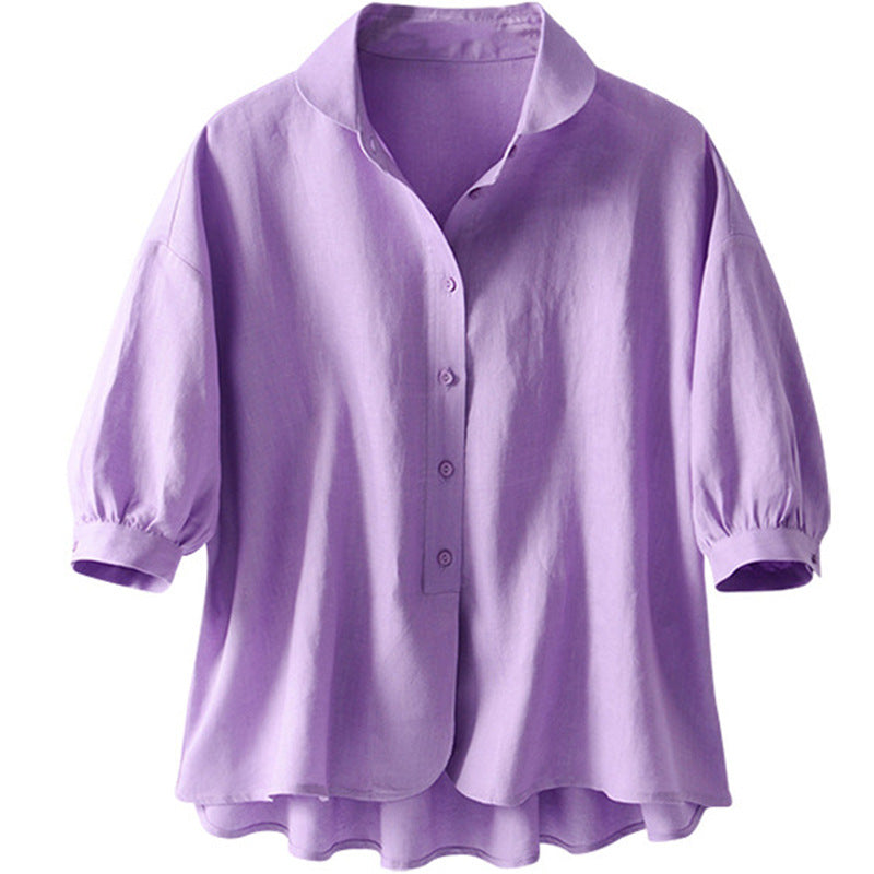 2025 Linen Peter Pan Collar Loose Women's Shirt, Women's Spring, Premium Shirt Purple Top  Women's