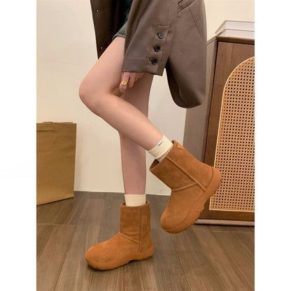 2025 Niche platform snow boots women's shoes popular new winter piled thickened wool cotton shoes warm short boots cotton boots