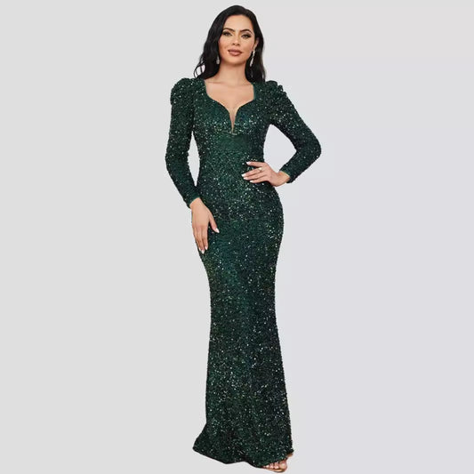 STOREXQ 2025 popular new  Popular trade large size women's clothing bronzing pendulum sexy long dress trailing banquet evening dress dress dress