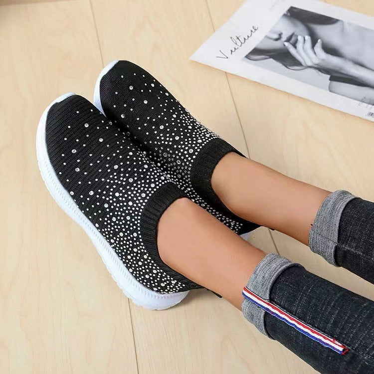 storexq Cross-Border Foreign Trade plus Size Spring and Autumn New Fashion Leisure Rhinestone Flying Woven Women's Sports Style Casual Women's Shoes in Stock