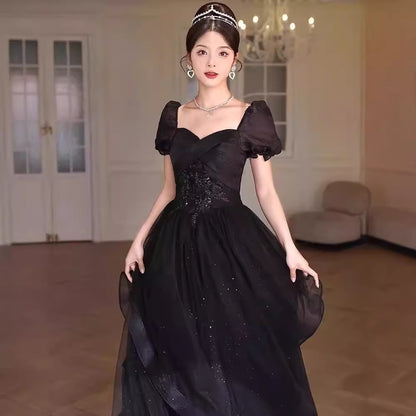 Black evening dress skirt Women's banquet temperament light luxury high-end student art examination host adult ceremony performance clothes