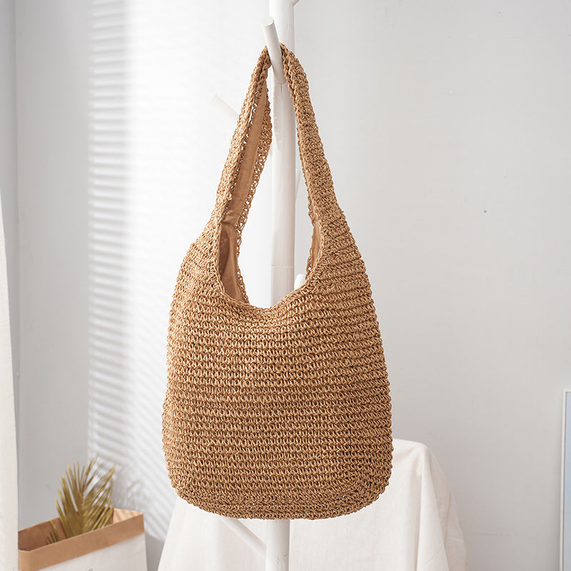 STOREXQ Summer Straw Bag Women's  New Fashion Hand-Woven Bag Large Capacity Beach Bag All-Match Shoulder Bag Casual