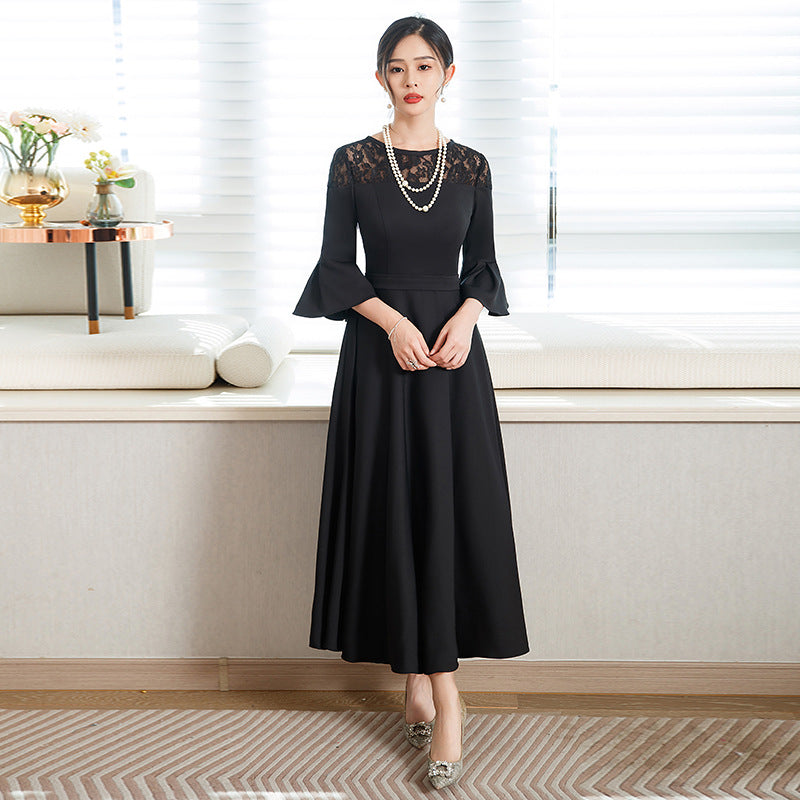 Hot Trade Banquet Evening Dress Fashionable Casual Figure Flattering Daily Wear Long Flared Half Sleeve All-Matching Dress