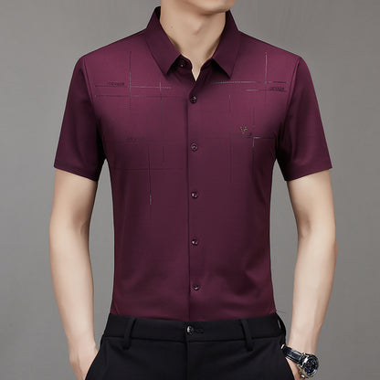 Summer Short Sleeve Shirt Business Men's Formal Wear Professional Lapel Middle-Aged Fashion Non-Ironing Casual Seamless Shirt Men's Clothing