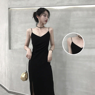 STOREXQ INS Hepburn Black Dress Women's Summer  New Square Collar  Retro Hepburn Style Temperament Long Dress