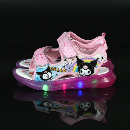 STOREXQ New Children's Light-on Soft Bottom Cute Princess Beach Shoes Baby Toddler Shoes Girls' Luminous Sandals Japanese Style