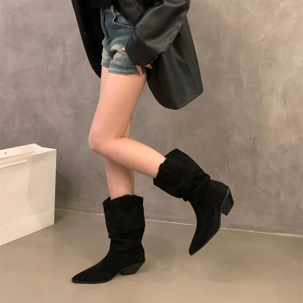 2025 High Heel Brown V-mouth Skinny Medium Knight Boots Women's Shoes popular Spring Autumn Winter Retro Suede Western Cowboy Boots