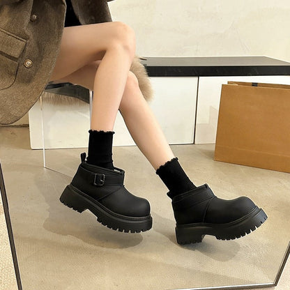 2025 Big head shoes women's platform snow boots winter new short boots non-slip warm large cotton boots