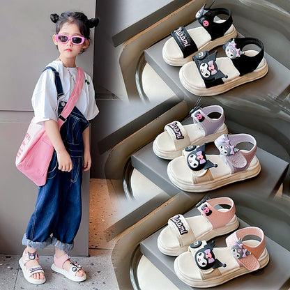 STOREXQ Trendy Cool Girl's Black Clow M Roman Sandals Summer New Children's All-Match Fashionable Cartoon Beach Shoes