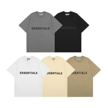 Cross-Border Fog Double Line Essentials Short-Sleeved T-shirt Three-Dimensional Silicone Letters American Style Loose Men's and Women's Foreign Trade Trend