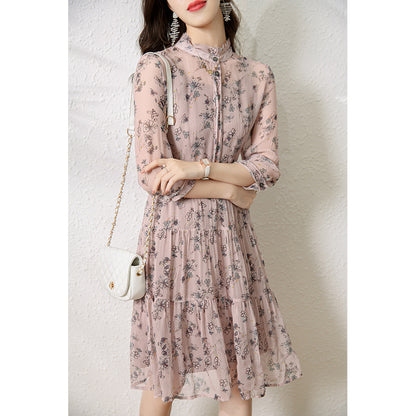 2025 Literary and artistic style mulberry silk dress  summer new women's clothing  retro light ripe wind floral silk skirt