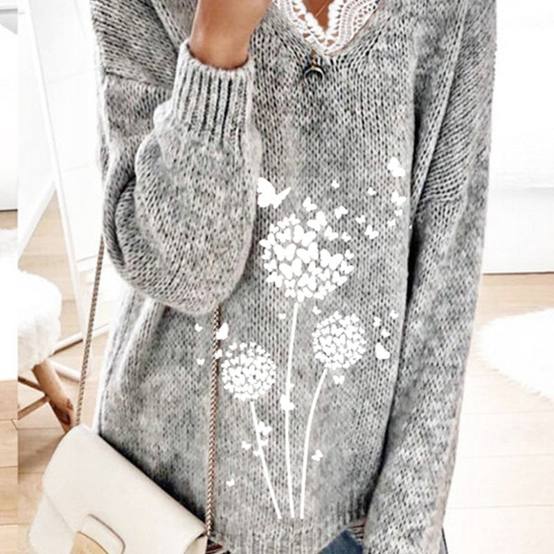 Autumn new New  lace V-neck knitted pullover, women's casual versatile knitted sweater wholesale