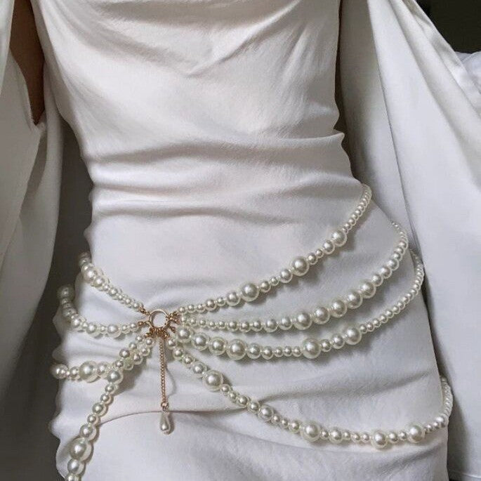 2025 waistchain thicknesses vary, pearls are connected, multi-layer fringed side pendulum chain, waist chain, waist jewelry, personalized belt