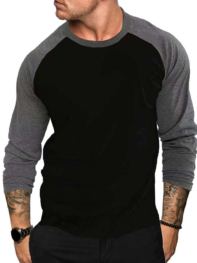 Cross-Border New Arrival  Long Sleeve round Neck T-shirt Loose Breathable plus Size Base Shirt Men's Casual Raglan Sleeve Top