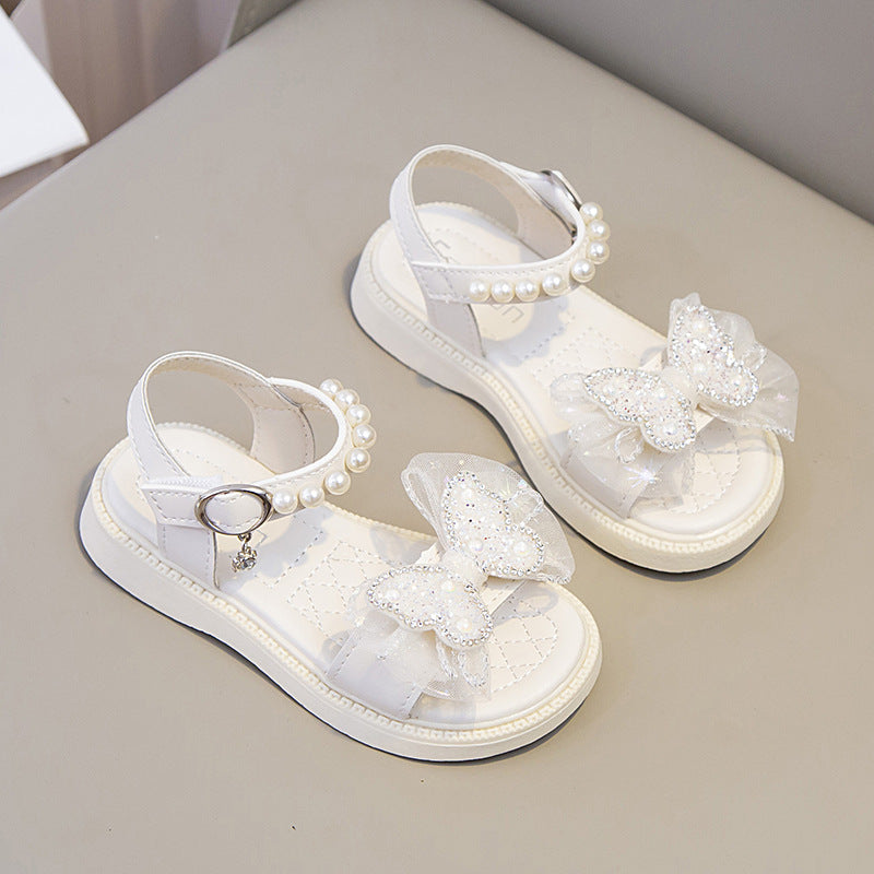 STOREXQ Girls' Sandals Summer  New Summer Medium and Big Children Crystal Bow Fashionable Stylish Little Girl Princess Shoes