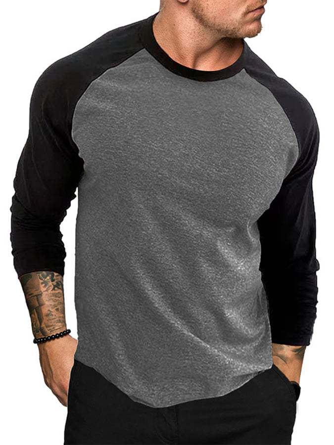 Cross-Border New Arrival  Long Sleeve round Neck T-shirt Loose Breathable plus Size Base Shirt Men's Casual Raglan Sleeve Top