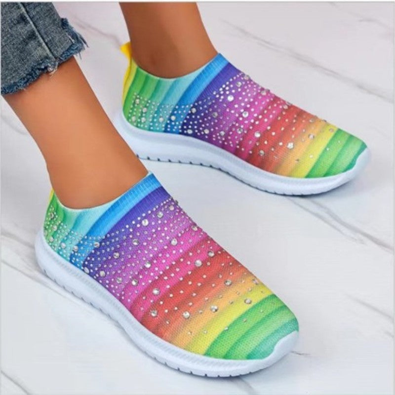 storexq Cross-Border Foreign Trade plus Size Spring and Autumn New Fashion Leisure Rhinestone Flying Woven Women's Sports Style Casual Women's Shoes in Stock