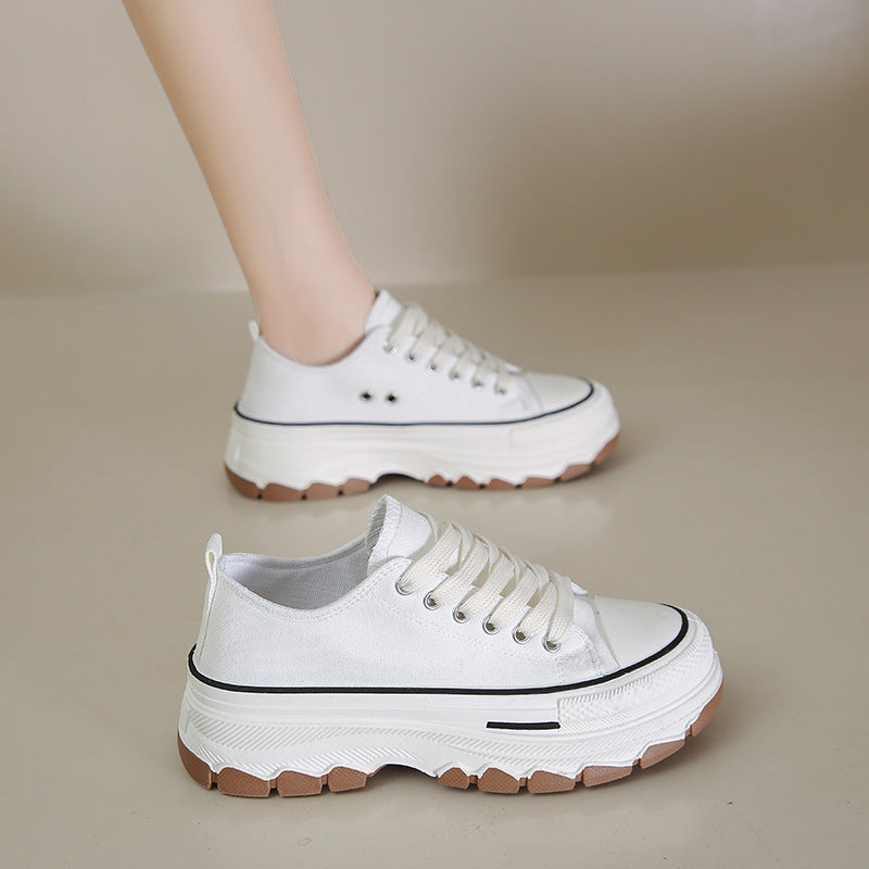 storexq Women's Thick-Soled Canvas Shoes  Spring New Platform Women's Shoes Height Increasing Middle School Students Korean Casual Sports White Shoes