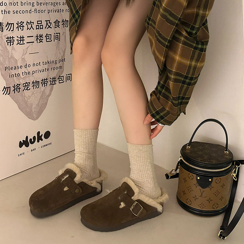 2025 Birkenstocks popular new retro one-pedal lazy shoes thick-soled bag head fluffy slippers for women