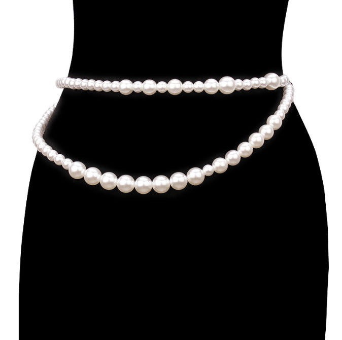 2025 XH4517  New new pearl pendant decorative chain jewelry metal waist chain sexy body chain waist chain