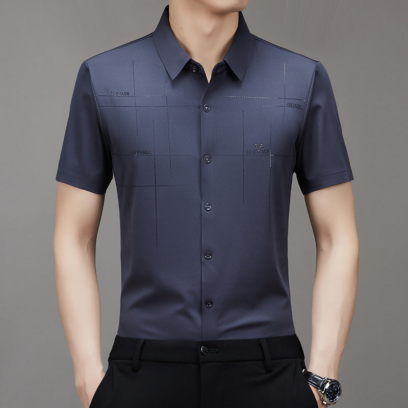 Summer Short Sleeve Shirt Business Men's Formal Wear Professional Lapel Middle-Aged Fashion Non-Ironing Casual Seamless Shirt Men's Clothing