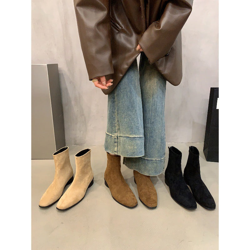 2025 Long boots black short boots women's boots  thin bare boots autumn and winter new long suede velvet knight Martin boots