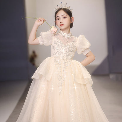 Children's Dress Ten-Year-Old Birthday Banquet Flower Girl Wedding Girl High-End Princess Dress Girl Piano Performance Costume