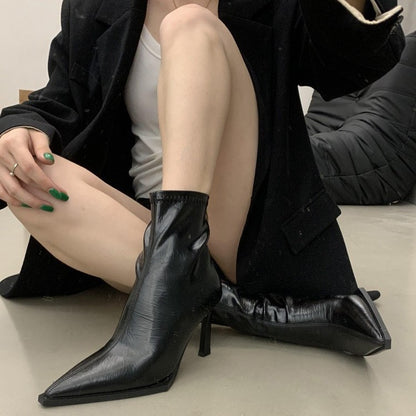 2025 2025 pointed-toed thin-heeled high-heeled short boots women's boots popular new models and ankle boots spring and autumn single boots soft leather thin boots