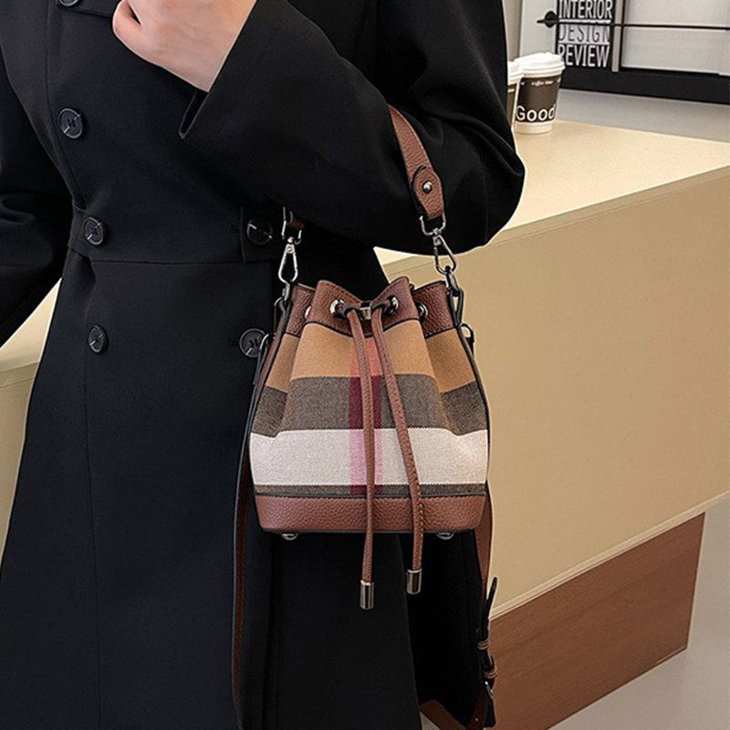 Crossbody bucket bag popular autumn new plaid canvas women's bag high quality fashion casual handbag wholesale