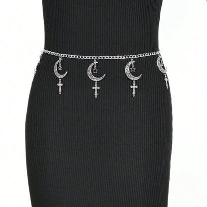 3968 waist chain moon star pendant gothic halloween christmas wearing waist chain body chain