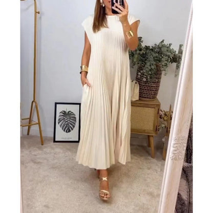 STOREXQ New new  autumn -border 2025 women's clothing elegant and fashionable round neck sleeveless pleated long dress