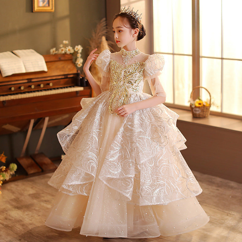 Children's Dress  New Sweet Princess Dress Girls Evening Dress Little Girl Performing Piano Catwalk Dress Spring