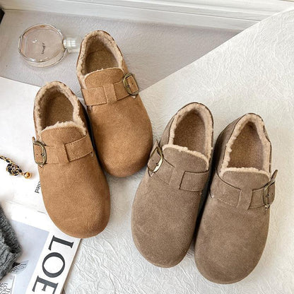 2025 Fleece all-inclusive Birkenstocks women's winter popular new one-pedal thick-soled snow boots warm fluffy single shoes cotton