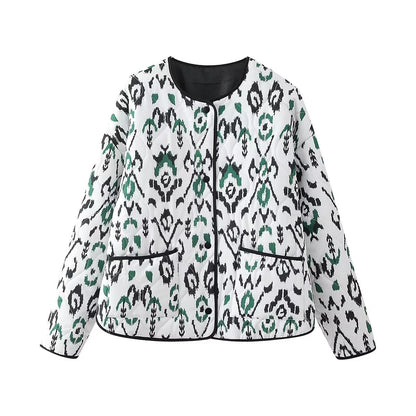 Cross-border women's clothing 2024 autumn and winter new European and American style large size fashion ins printing  quilting cotton jacket women