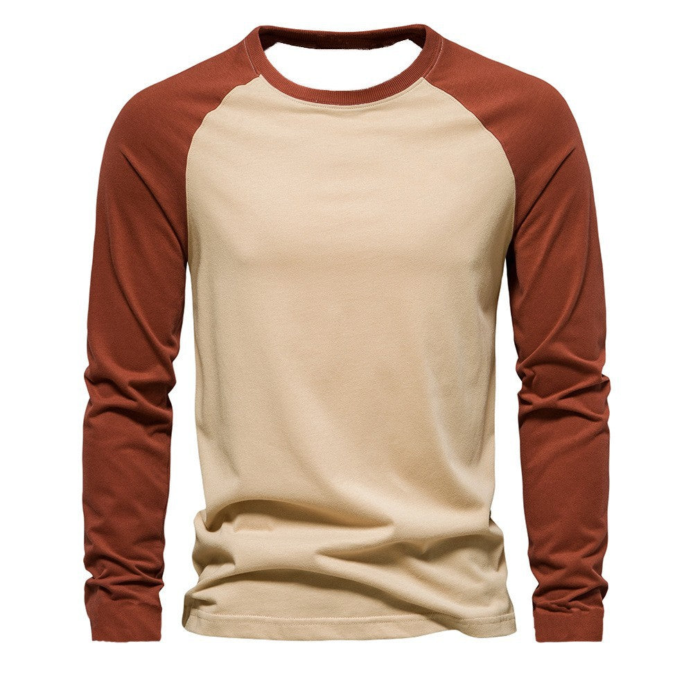 Cross-Border New Arrival  Long Sleeve round Neck T-shirt Loose Breathable plus Size Base Shirt Men's Casual Raglan Sleeve Top