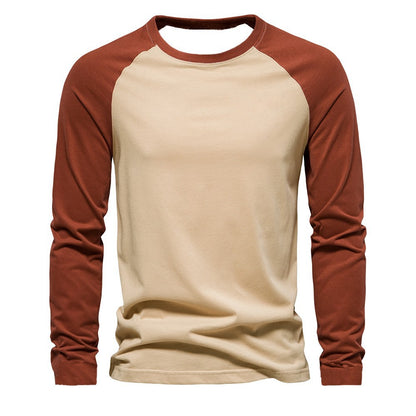 Cross-Border New Arrival  Long Sleeve round Neck T-shirt Loose Breathable plus Size Base Shirt Men's Casual Raglan Sleeve Top