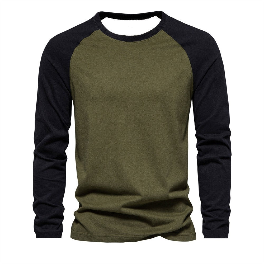 Cross-Border New Arrival  Long Sleeve round Neck T-shirt Loose Breathable plus Size Base Shirt Men's Casual Raglan Sleeve Top