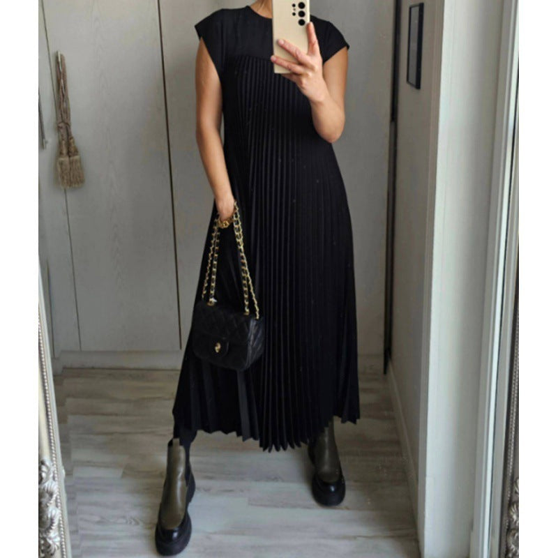 STOREXQ New new  autumn -border 2025 women's clothing elegant and fashionable round neck sleeveless pleated long dress