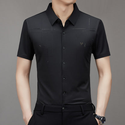 Summer Short Sleeve Shirt Business Men's Formal Wear Professional Lapel Middle-Aged Fashion Non-Ironing Casual Seamless Shirt Men's Clothing