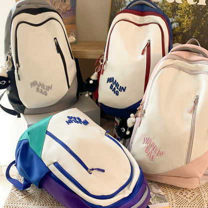 Backpack Student Schoolbag Good-looking Junior High School Student Fashion Backpack Korean Fashion Large-Capacity Backpack Contrast Color Schoolbag