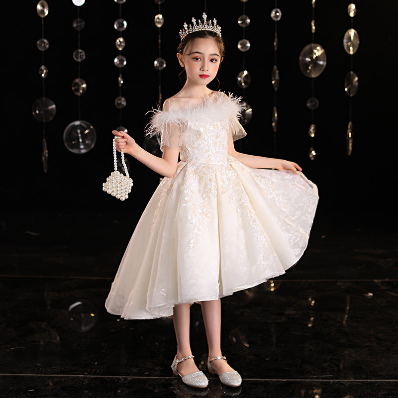 Children's Trailing Foreign Trade Dress Girls' Princess Dress Catwalk Flower Girl Wedding Dress Western Style Little Host Costume for Piano Performance