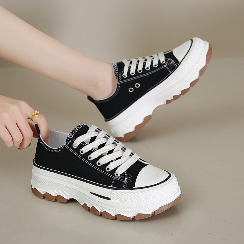 storexq Women's Thick-Soled Canvas Shoes  Spring New Platform Women's Shoes Height Increasing Middle School Students Korean Casual Sports White Shoes