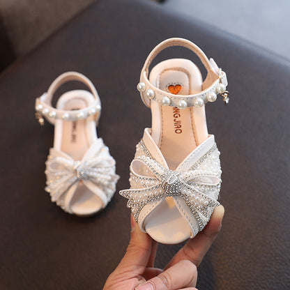 STOREXQ Summer Princess Shoes for Girls Generation Hair Girl Rhinestone Peep Toe Sandals Little Girl Middle and Big Children Dancing Shoes Crystal Performance Shoes