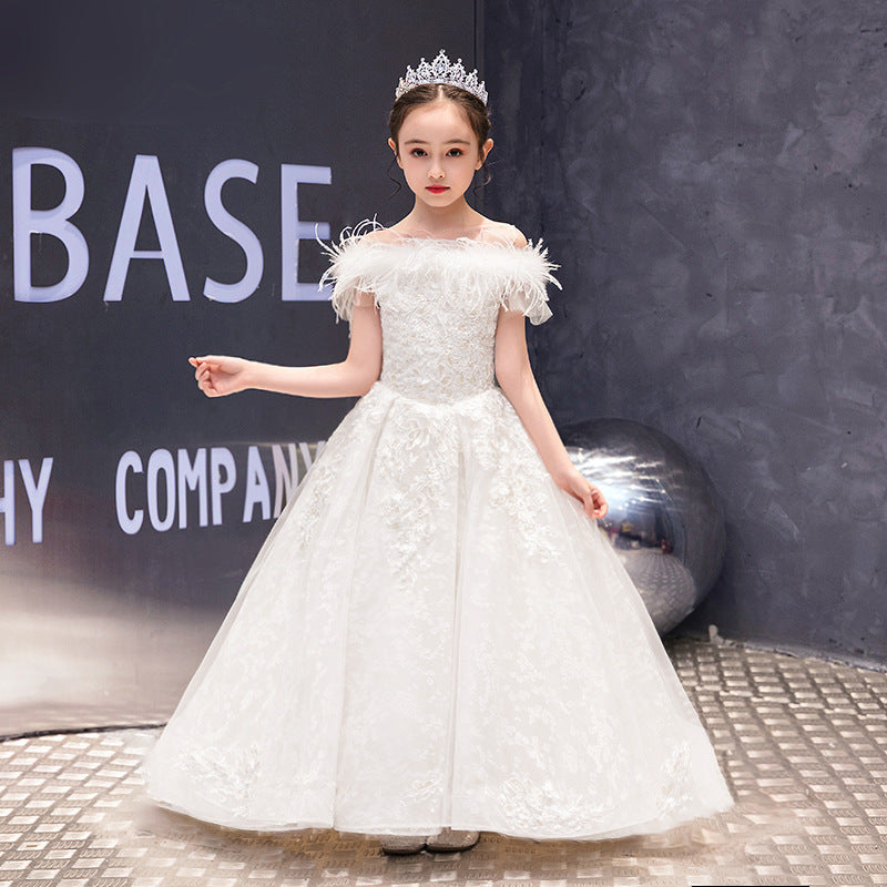 Children's Trailing Foreign Trade Dress Girls' Princess Dress Catwalk Flower Girl Wedding Dress Western Style Little Host Costume for Piano Performance