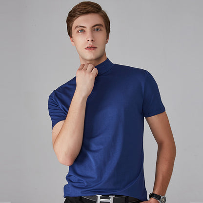 Wholesale Foreign Trade Men's Small Turtleneck Short Sleeve Teen T-shirt Mid Collar Pure Color Half Collar Daily Half Sleeve Bottoming Shirt