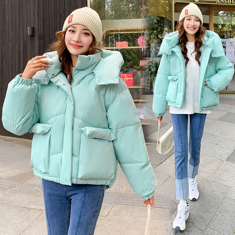 Winter cotton-padded jacket Korean version loose female tide Hong Kong style 2023 new short waist down cotton-padded jacket