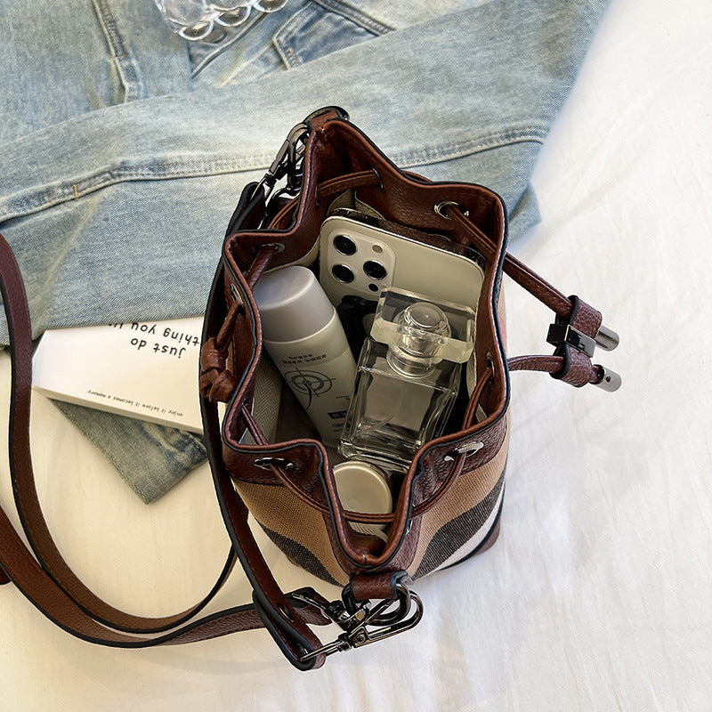 Crossbody bucket bag popular autumn new plaid canvas women's bag high quality fashion casual handbag wholesale