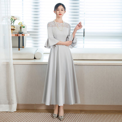 Hot Trade Banquet Evening Dress Fashionable Casual Figure Flattering Daily Wear Long Flared Half Sleeve All-Matching Dress