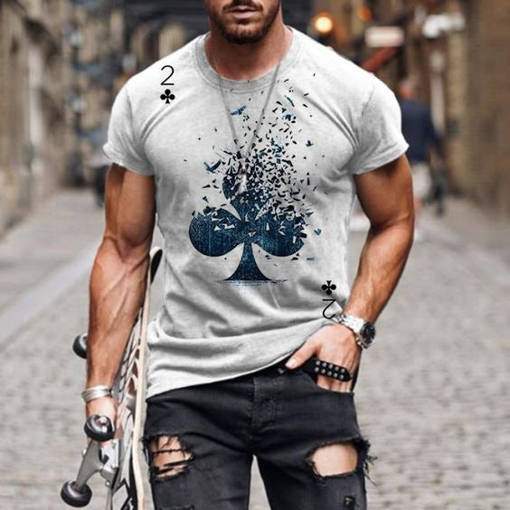 Summer Digital Printing Short Sleeve T-shirt European and American Style Men's Clothing Fashion Casual Style 3D Printing round Neck Short Sleeve T-shirt